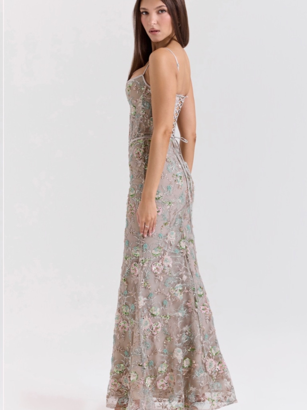 House of CB NAIMA Silver Beaded Corset Maxi Dress Size Large Plus Cup - Picture 2 of 5
